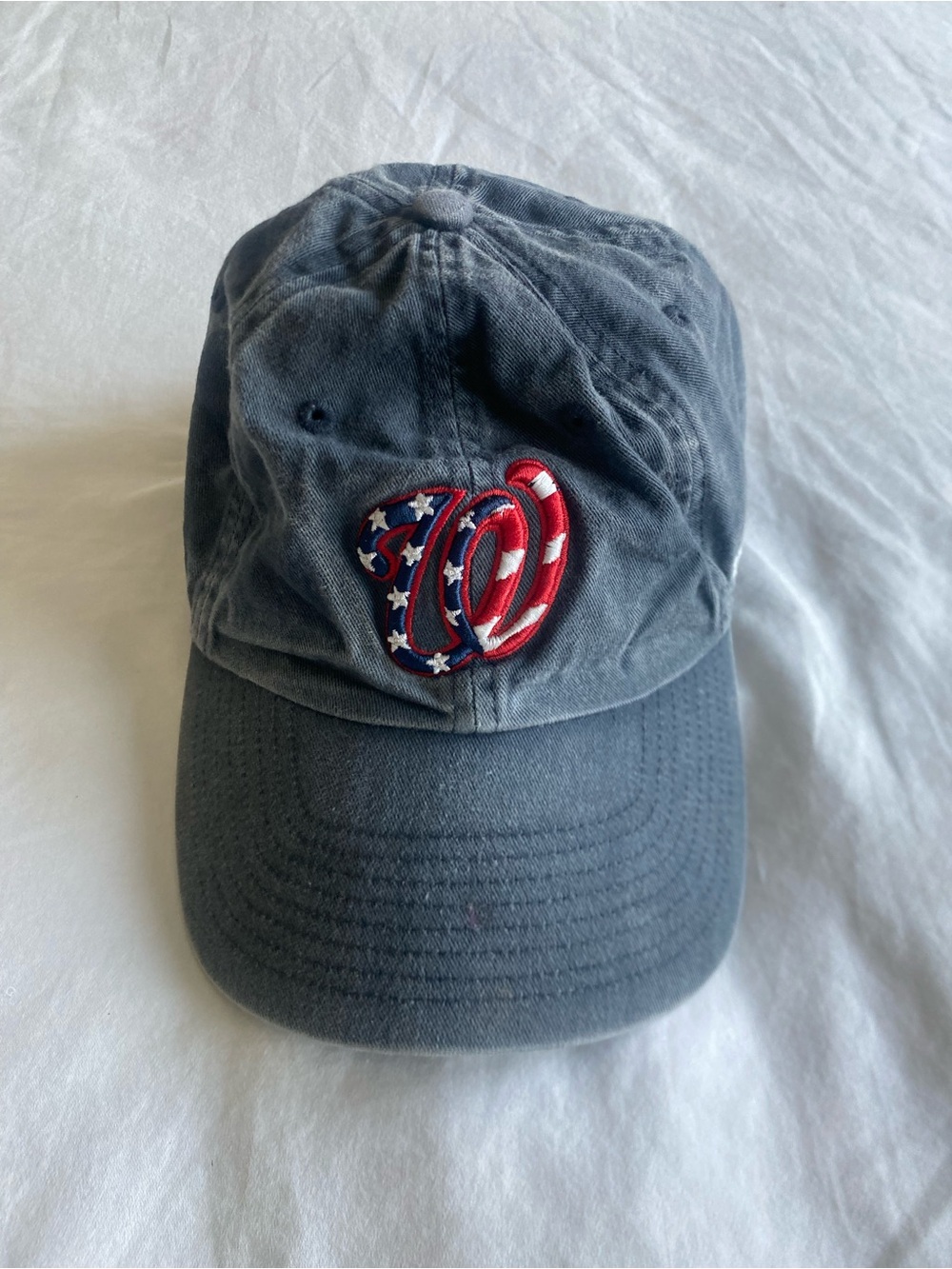 Washed Blue Baseball Cap with American Flag Nationals 'W' Embroidered Logo